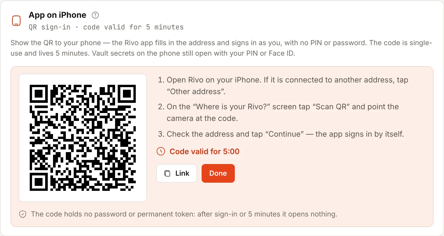 Settings → Access → App on iPhone: the QR code and the countdown